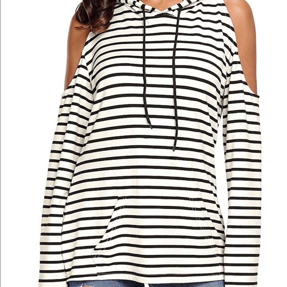 women cold shoulder striped  sweatshirt - Picture 3 of 5